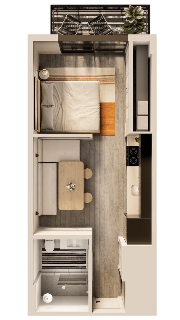 a floor plan of a bedroom with a bed and a closet